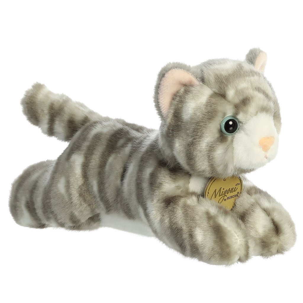 Chat Tigre Gris Couche 8 Peluches Regulieres