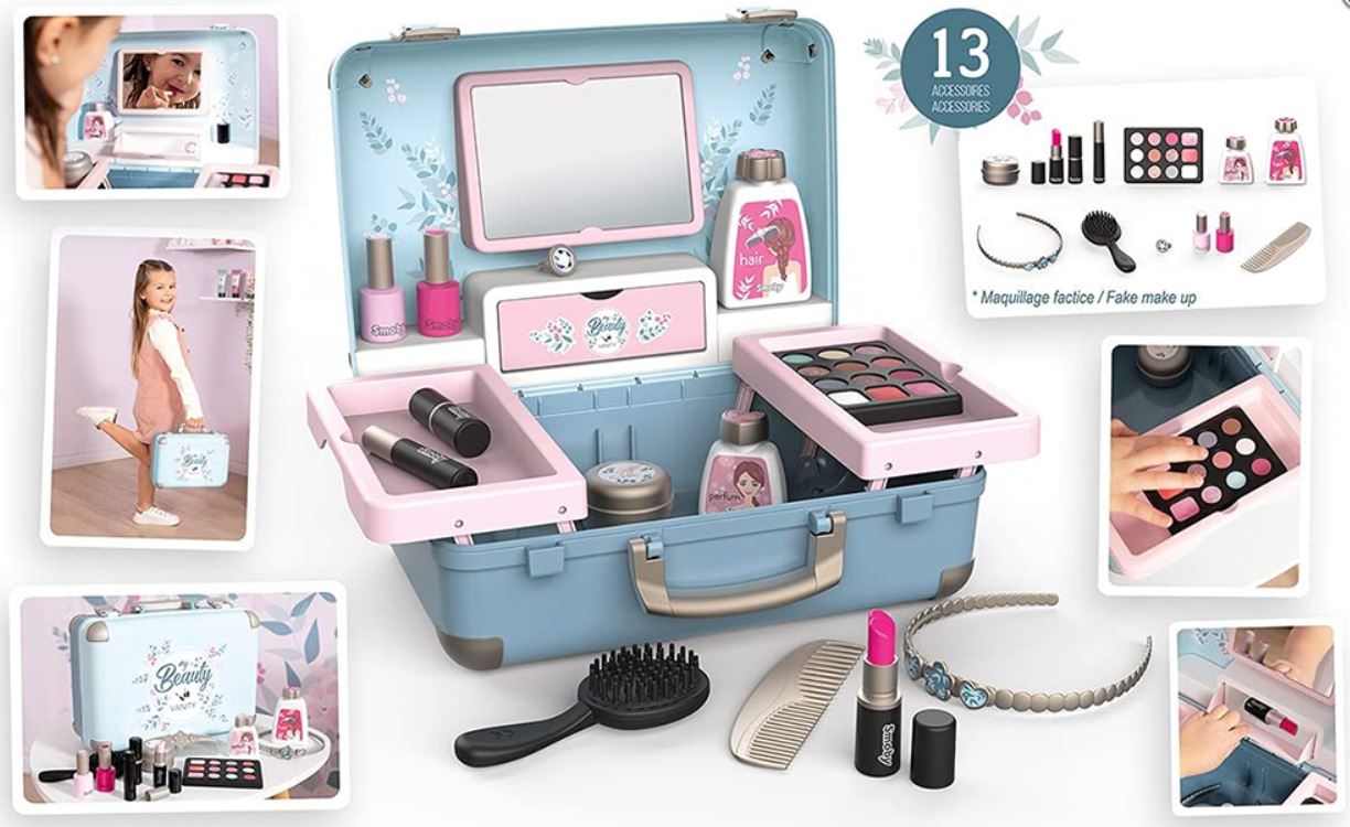 Vanité princesse portable avec miroir magique, outils de maquillage et  outils de coiffage, lumières et sons, jouets pour filles de 3 à 12 ans,  cadeau